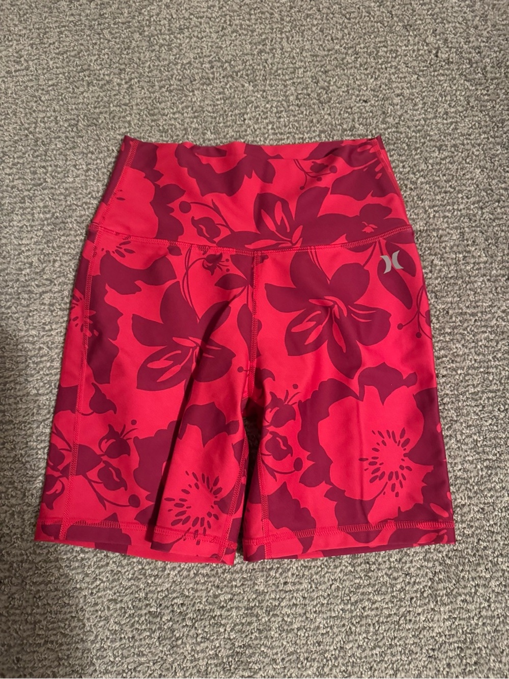 Hurley Women's Red Floral High-Waist Bike Shorts